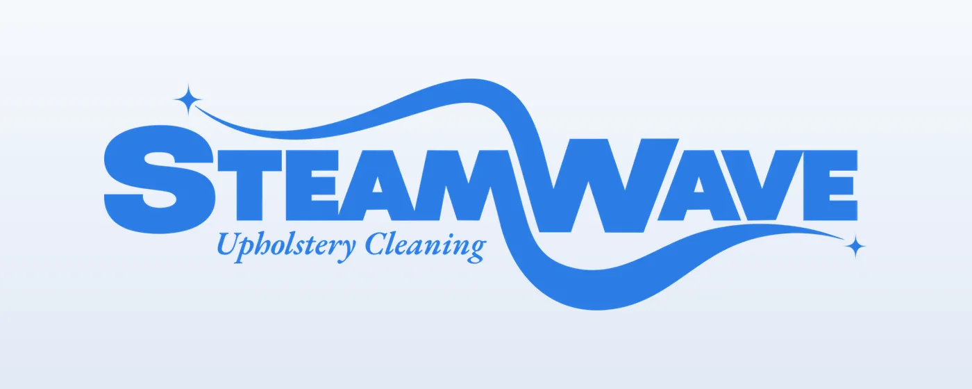 Перший знак SteamWave: синя хвиля й напис Upholstery Cleaning