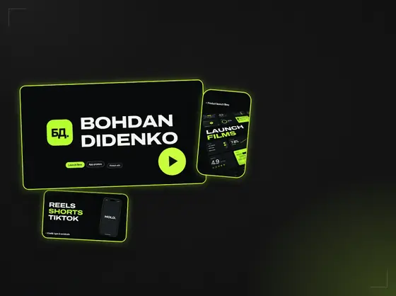 Кадри промо-ролика Bohdan Didenko — Motion Design: горизонтальна й вертикальна версії з написом Launch Films